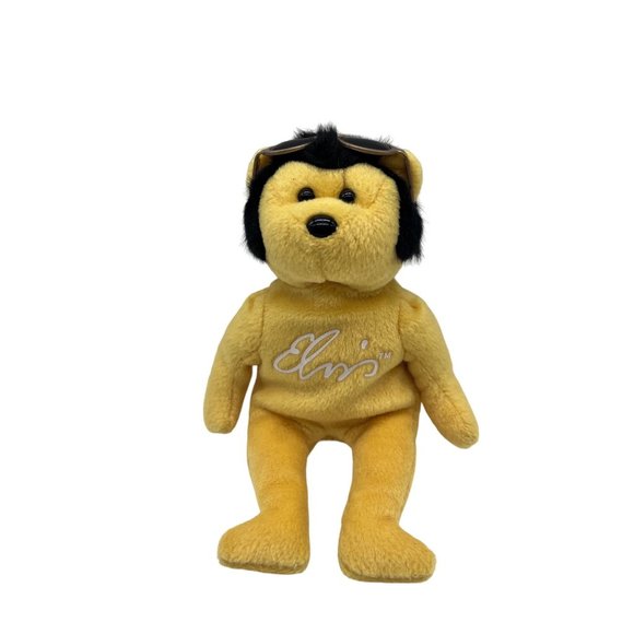 Elvis Golden Yellow Ty Beanie Baby with Sunglasses, Black Hair Solid Gold Beanie - Picture 3 of 7